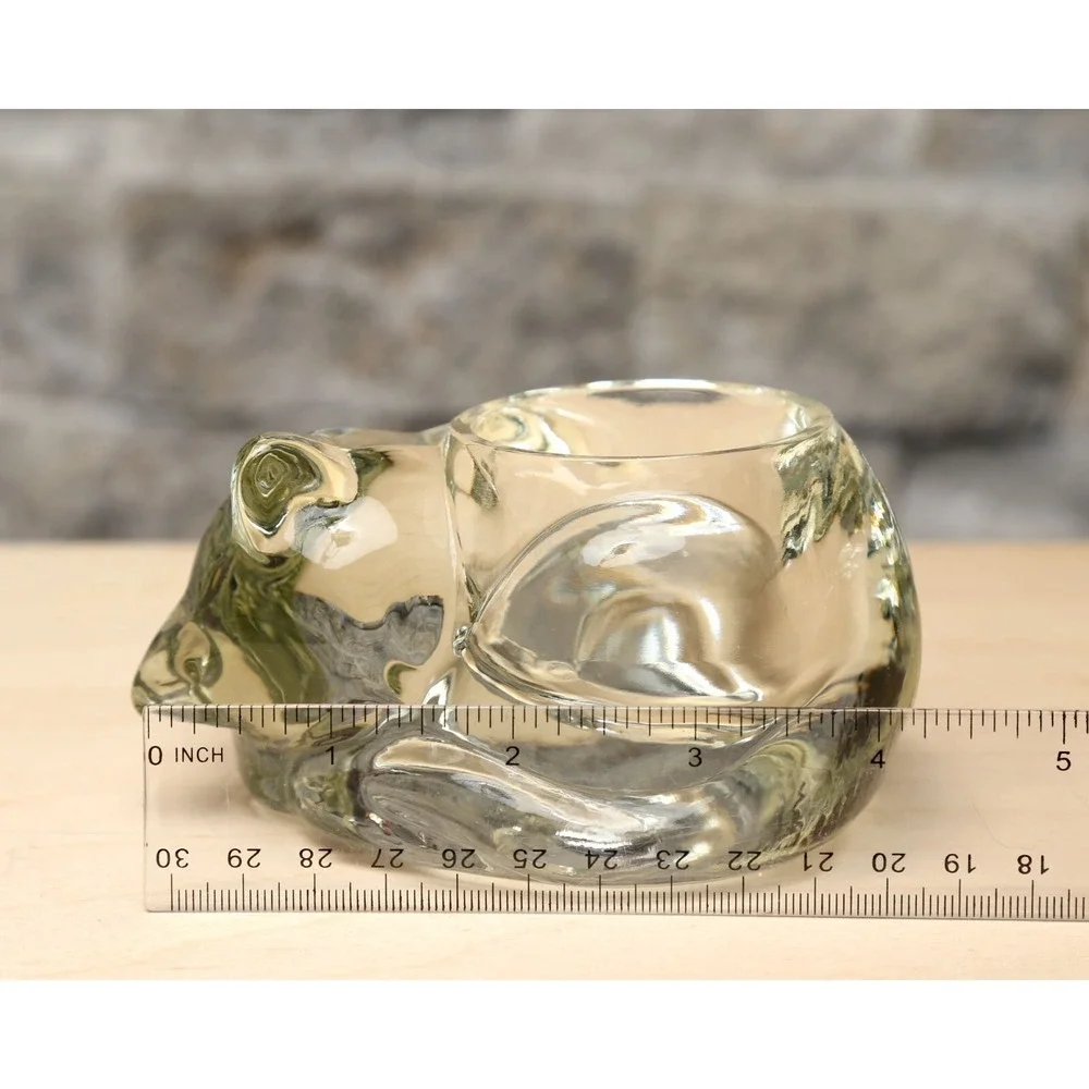 Indiana Glass Sleeping Cat Kitten Glass Votive Candle Holder Vintage